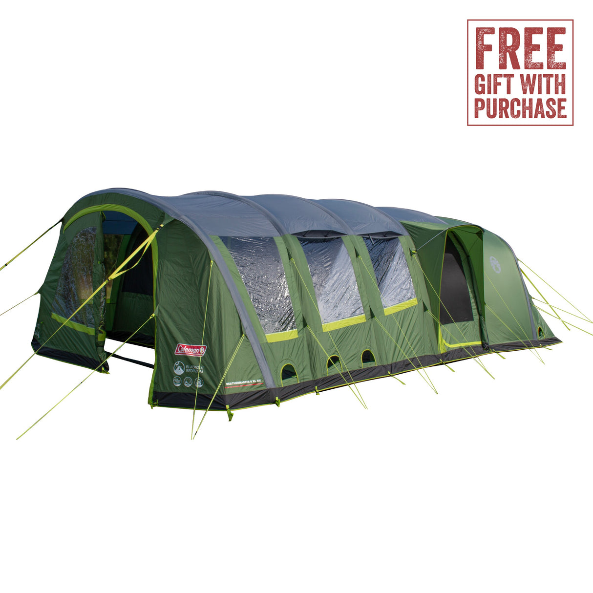 COLEMAN Weathermaster 8XL Air Tent With Free 2.4m Lighted Gazebo and Ground Sheet (Save $619.98!) Green - Image 1