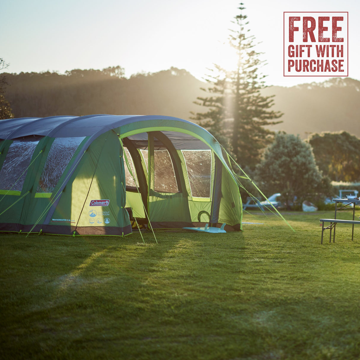 COLEMAN Weathermaster 8XL Air Tent With Free 2.4m Lighted Gazebo and Ground Sheet (Save $619.98!) Green - Image 7