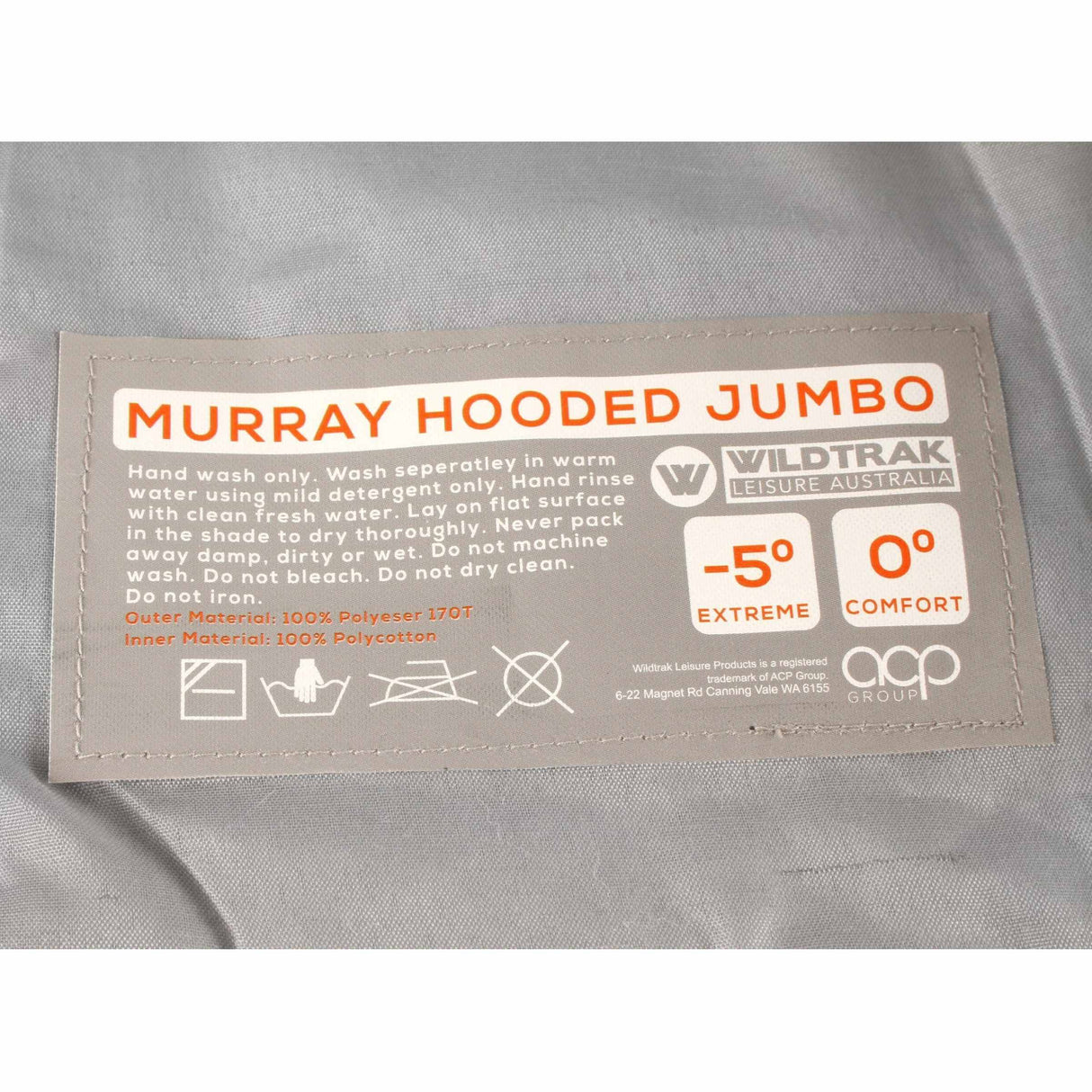 WILDTRAK Wildtrak Murray Hooded Jumbo Sleeping Bag 0-5°C (90 x 240cm) Gray - Image 5