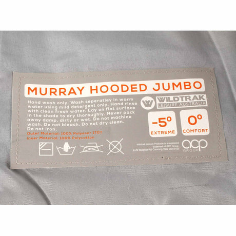 WILDTRAK Wildtrak Murray Hooded Jumbo Sleeping Bag 0-5°C (90 x 240cm) Gray - Image 5